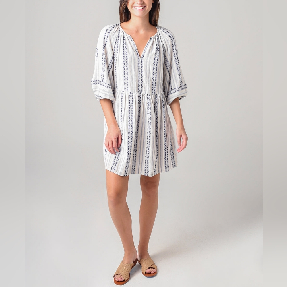 Anthro| Velvet Graham & Spencer Dress Nona Blue White 3/4 Sleeve Pullover Size L